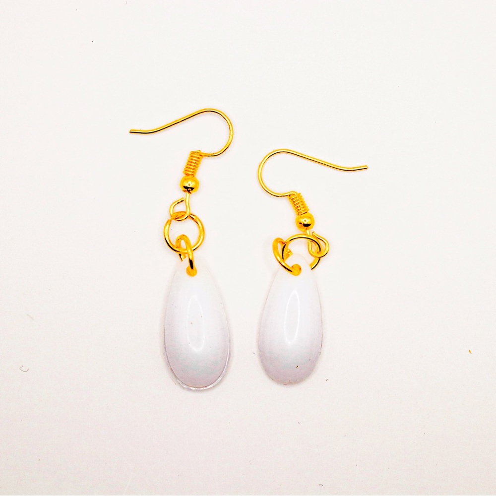 White Tear Drop Resin Earrings with Gold Hardware
